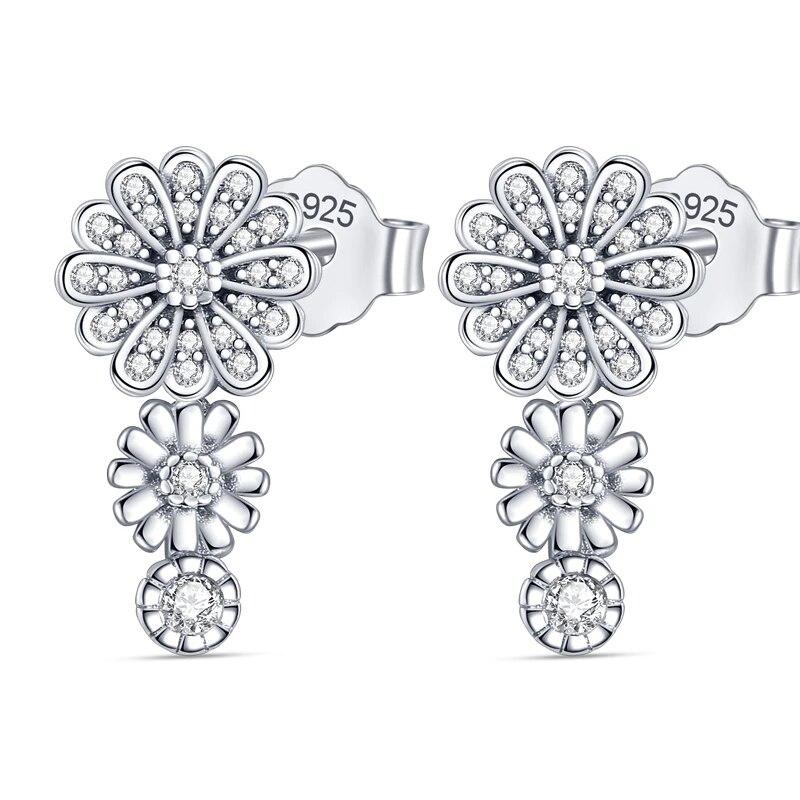 NEW 925 Silver Ear Jewelry Sunflower Flowers Plants Design Stud Earrings Trendy Female Luxury Fine Engagement Wedding Earring