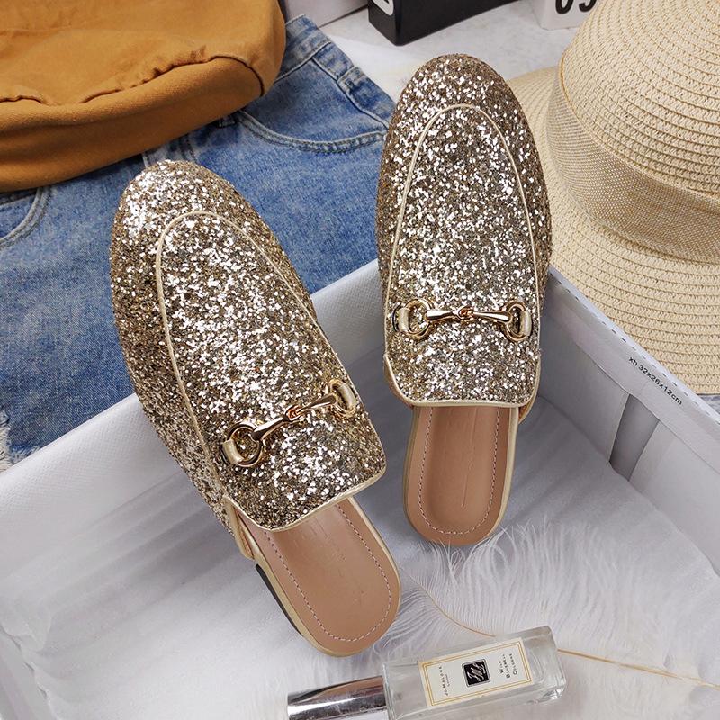Luxury Designer Men's Alligator Pattern Metal Chain Sandals Half Sequin Shoes for Men Mules Casual Shoes Slides Loafers Slippers