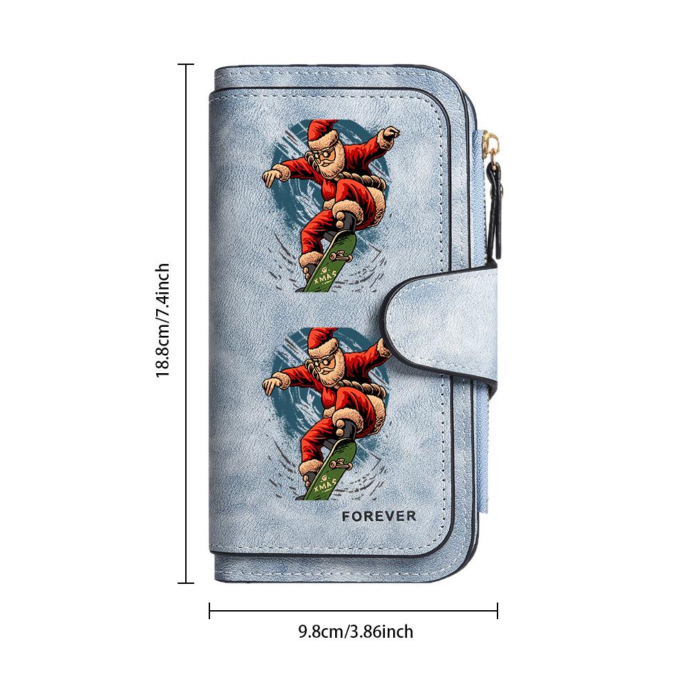 Funny Santa Skateboard Print Long Wallet Fashion Casual Card Holder Portable Purse for Daily Use