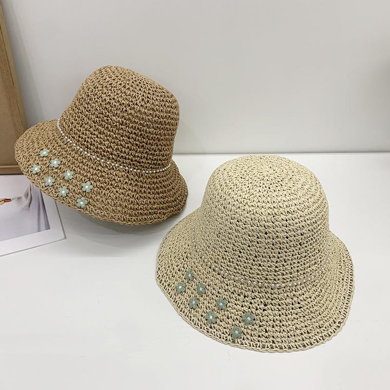 Women's Summer Hand Crochet Straw Hat Floral Design for Outings and Vacations Sun Protection Foldable Sunshade Sun Hat