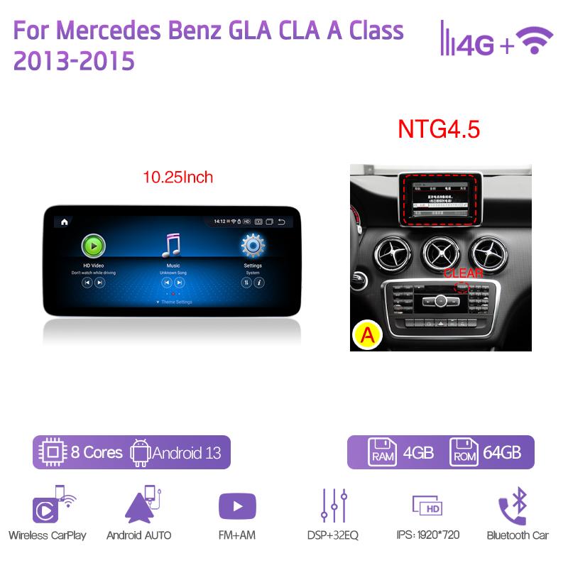 

10.25/12.3Inch Android13 For Mercedes Benz GLA CLA A Class 2013-2018 GPS Navigation CarPlay 4G 360Camera Car Multimedia Player