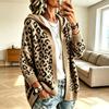 Damen Vintage Kapuzenstrickjacke mit Leopardenmuster, Lockere Passform, Überschnittene Schultern, Lässige Oberbekleidung