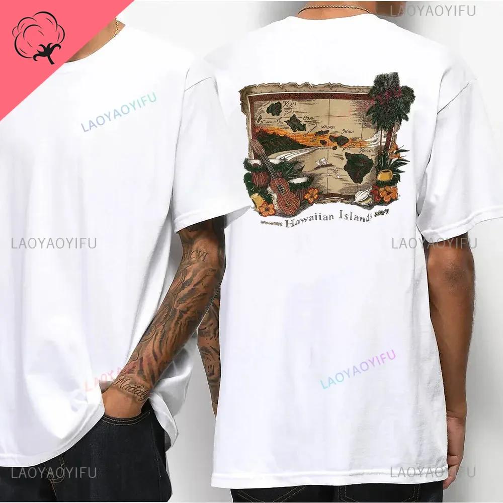 Hawaiian Style Mens Casual Tshirt Island Hanging Pine Shaka Surfboard Mens and Womens White Cotton Tee Retro Beach Surf Tops