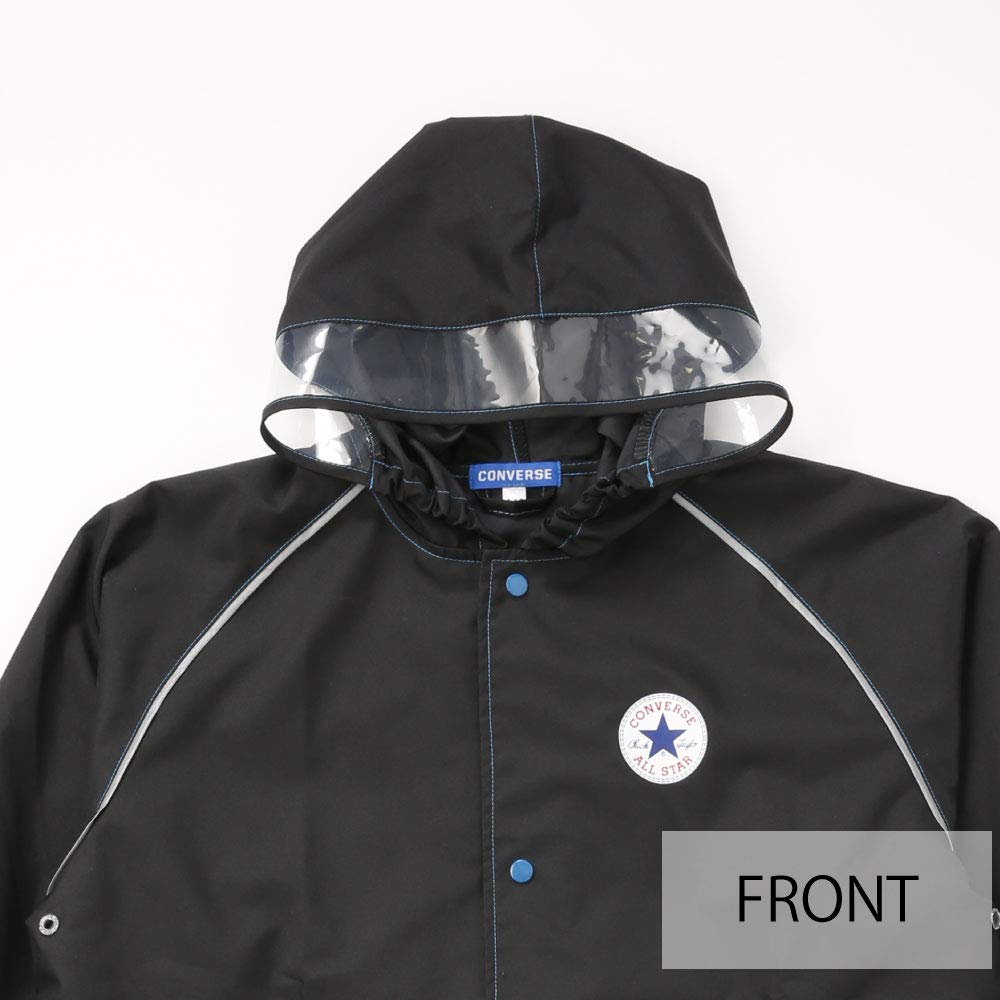 ogawa Converse Adjustable Reflective Transparent Elastic Belly Pocket for Easy Access To Pants Size 20094 Kids' Raincoat, 130cm, Black, Tape, Window,