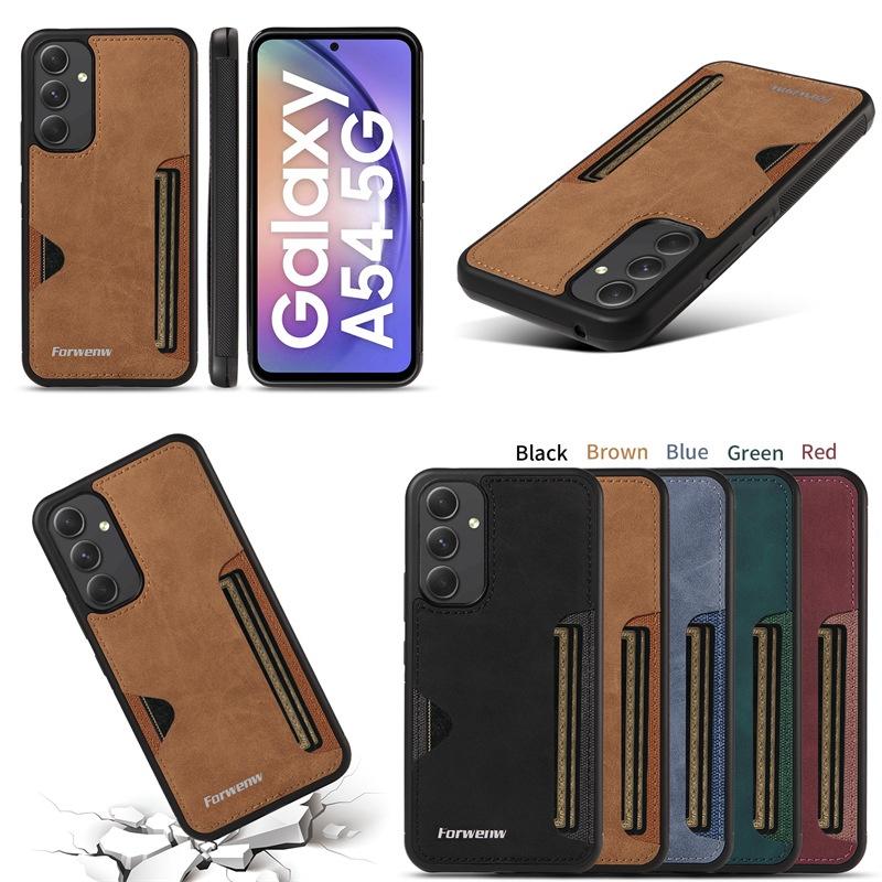 Retro Card Solt Case for Samsung Galaxy S24 S25 Ultra S23 FE S22 Plus A15 A25 A35 A14 A24 A34 A54 A13 A23 A33 A53 Leather Cover