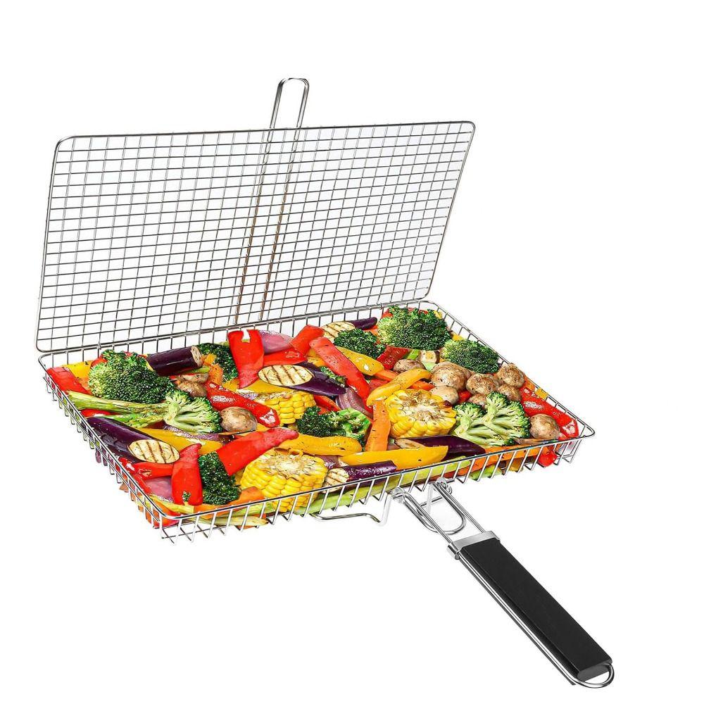 Large Size Grill Basket Lockable Design BBQ Grill Basket Fish Grill Basket  Outdoor Camping