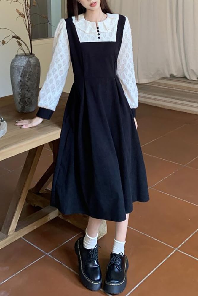 Chubikime Long Sleeve Dress with Layered Midi and Flattering and Cute for a Mature Thick Corduroy Fabric for Perfect for and Women's Trim, Length,