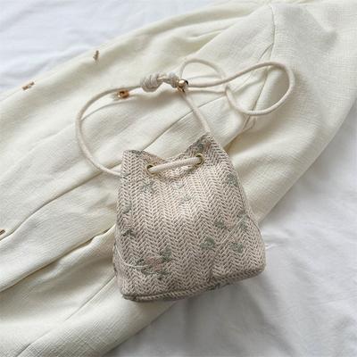 Woven Bag Women's Bag New Trendy 2025 Summer Straw Weaving Cute Fairy Small Fresh Bucket Bag Personalized Shoulder Messenger Bag