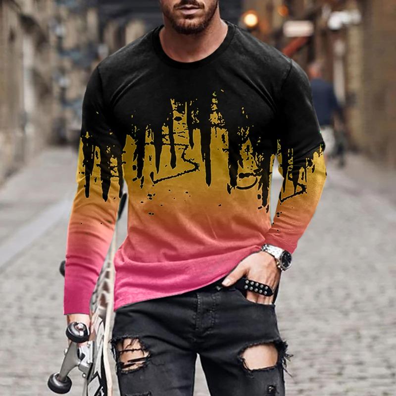 

Весна Осень Мужская серия тушью Живопись 3D Цифровой Печатный Топ Длинный Рукав Повседневная Круглая Горловина Футболка 6XL