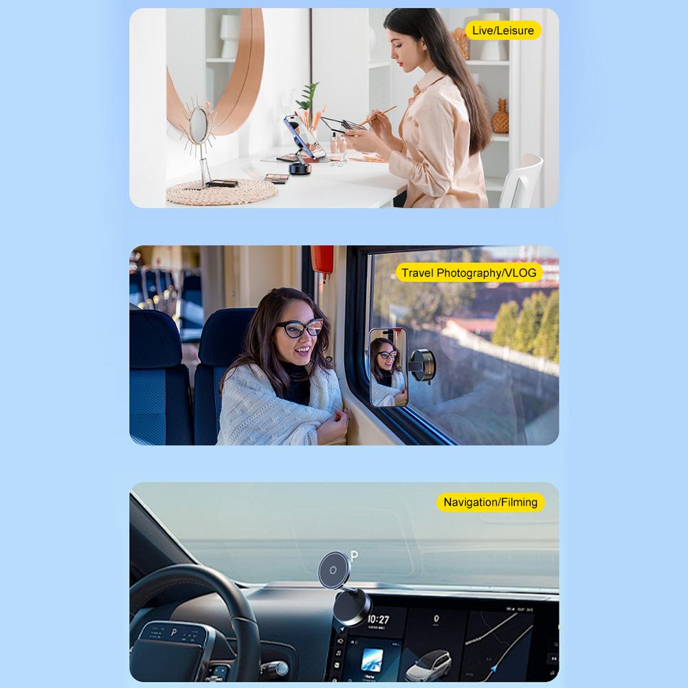 Vacuum Magnetic Suction Cup Folding Swivel Stand 360° Rotatable Folding Navigation Stand Bracket for iPhone 16/15/14/13/12