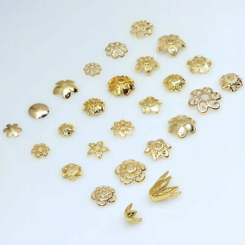 20/50PCS 18K Metal Gold Plated Hollow Flower Bead Caps Filigree Loose Spacer Caps for Earrings Bracelet Jewelry Making Supplies