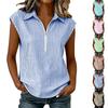 Women’s Casual Striped Sleeveless V Neck Half Zip Relaxed Fit Top with Collar for Everyday Wear and Comfortable Style