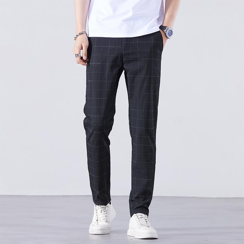 

Men s Slim Fit Ice Silk Plaid Pants - Breathable, Tapered Leg, Cool & Versatile for Summer 34 чёрный