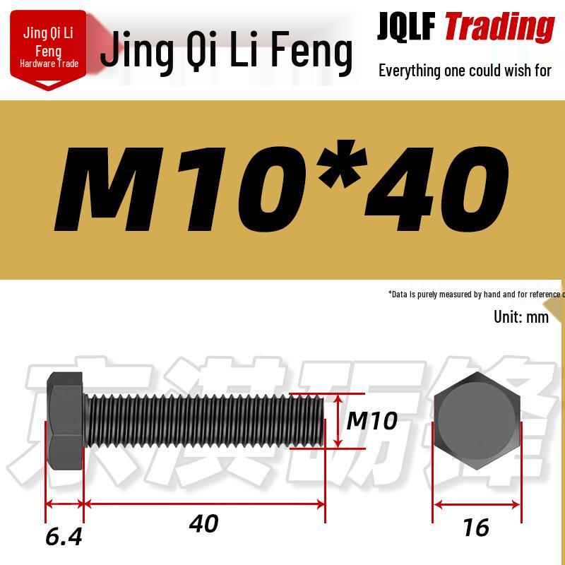 Grade 12.9 Reverse Thread Hex Bolt, M6-M24 High-Strength Blackened Hexagon Screw