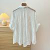 DIMANAF 2025 New Women Summer Shirt Lace Blouse Loose Buttons Fashion Tops Tees White Tees New Blouse