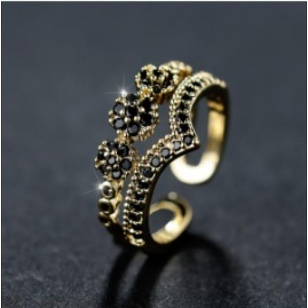 Golden Double Layer V Shaped Open Ring Fashionable Personalized Versatile Micro Inlaid Zircon Ring
