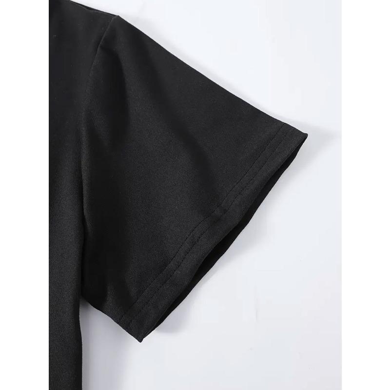 European Size Plus Size-Women'S Blessed Heart&Cross Print T-Shirt - Black with White Lettering&Golden Cross,Crew Neck Short Sleeve Valentine'S Day