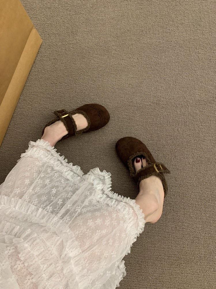 

Vintage velvet Birkenstocks women s winter warm fluffy shoes with Mary Jane shoes cotton shoes loafers 40 темно-коричневого кольору