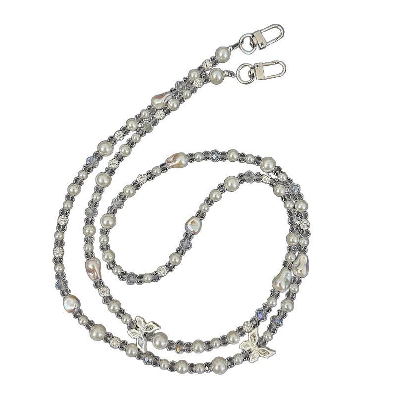 Pvc Pearl Butterfly Phone Lanyard With Beaded Chain For Women And Men