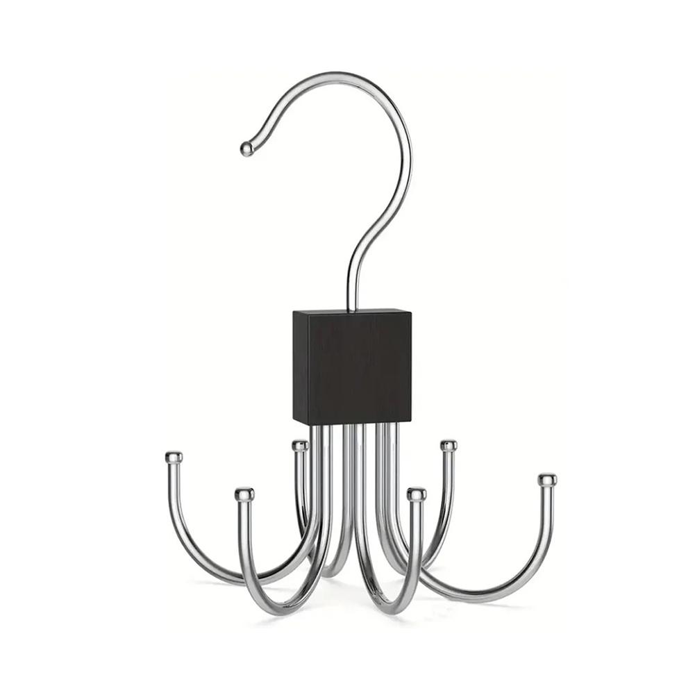 

Вращающаяся на 360° вешалка для хранения, крючок для одежды, металлическая стойка для ремней, деревянный органайзер для бюстгальтеров, галстуков, шарфов, бытовой органайзер для шкафа Black 1PC