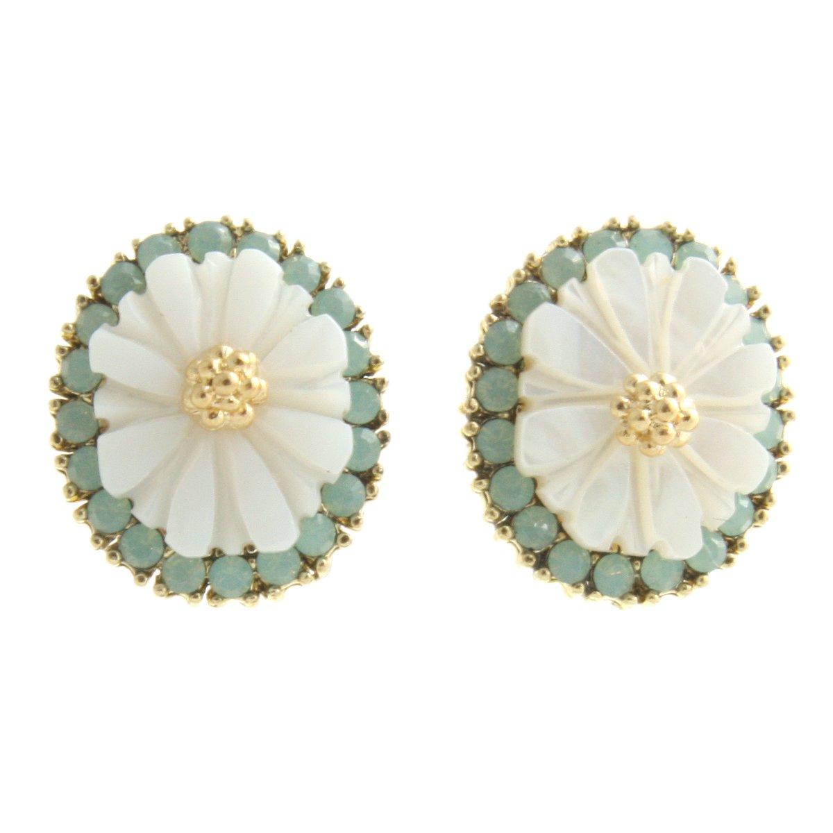 

Shell Flower Rhinestone Bijou Earrings [VINGTAINE] P1199-E-GN E/Green