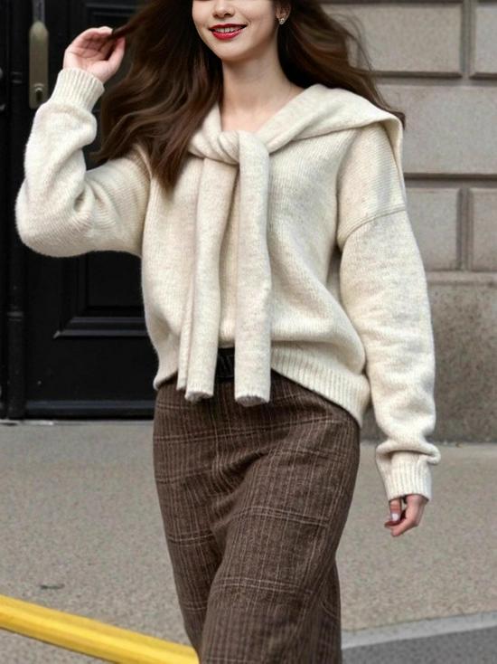 French Autumn Gentle Style Soft Knitwear Pullover and Shawl Two-Piece Set Sweater Top