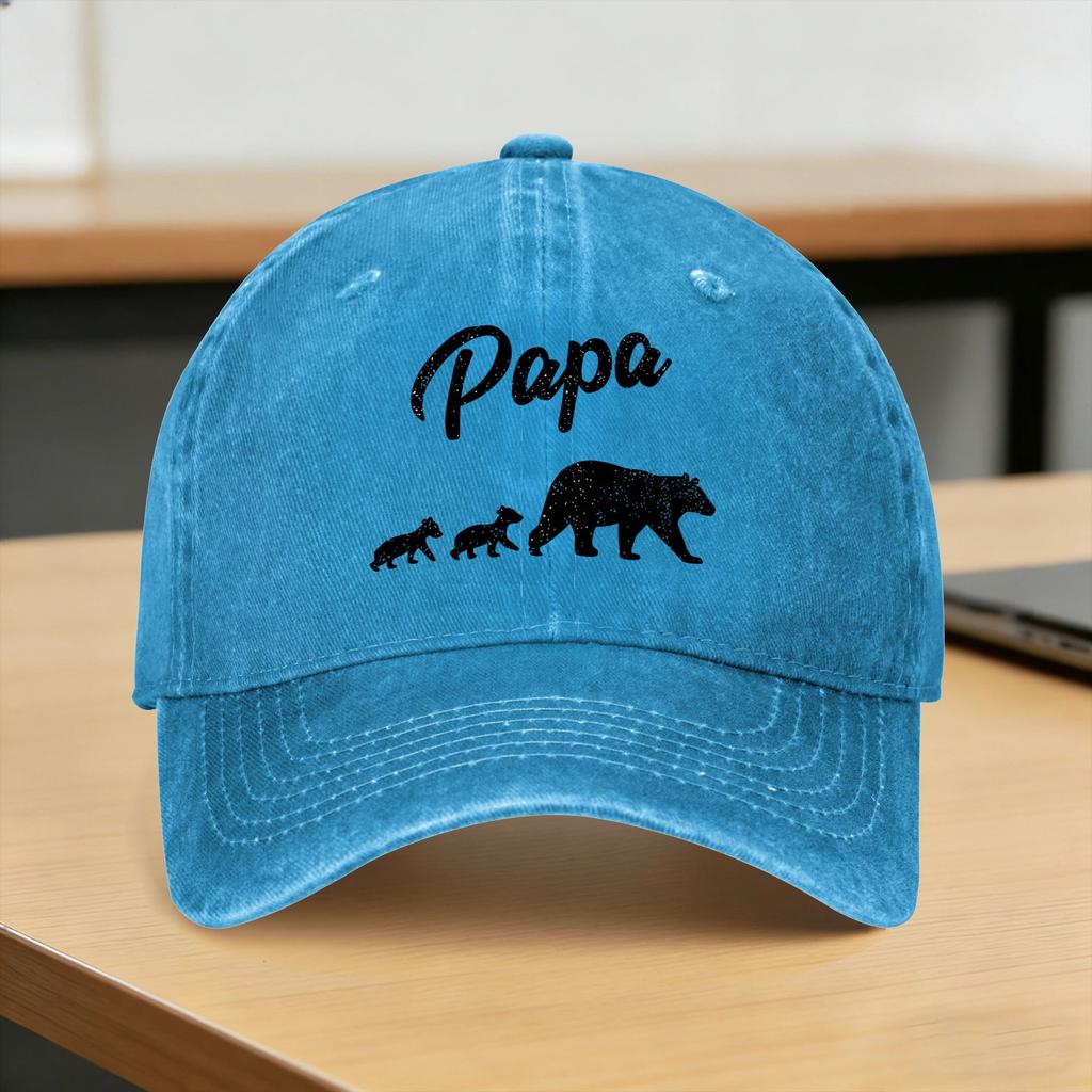 Fathers Day Papa Bear Washed Baseball Cap Casual Sun Trucker Hat Spring Couple Women Kpop Rock Snapback Cap