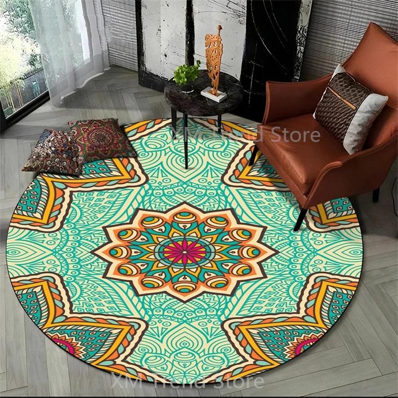 Mandala Bohemia Round Carpet Area Rug Living Room Bedroom Geometric Ethnic Vintage Anti-slip Doormat Floor Mat Dropshipping
