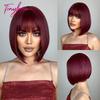 Dark Brown Short Bob Synthetic Hair Wigs with Bangs Straight Cosplay Lolita Natural Wig for Women Afro Blunt Cut Heat Resistant