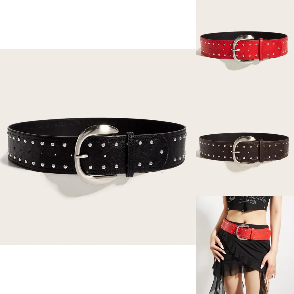 Punk Style Rivet Belt With Alloy Buckle For Streetwear Fashion