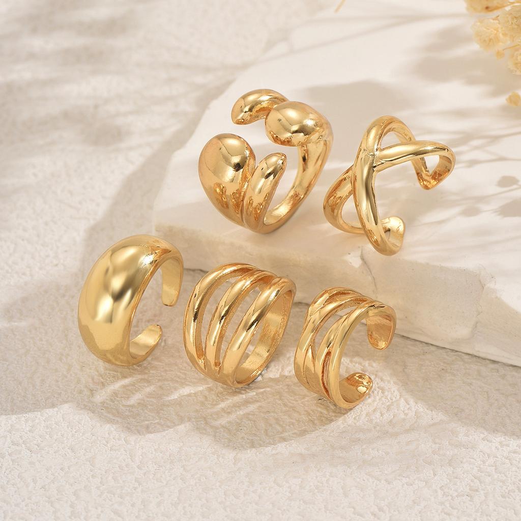 2025 New Hot-selling Wind Ring Set Niche Geometric Line Design Metal Ring Open Ring