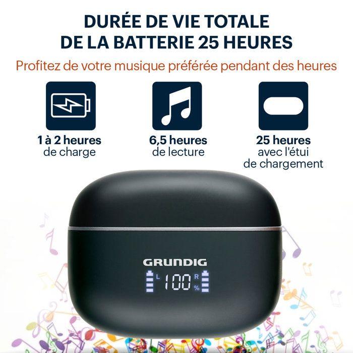 Écouteurs Sans Fil - GRUNDIG - Modèle Intra-Auriculaire - Bluetooth 5.3 - ANC - 6,5h Autonomie