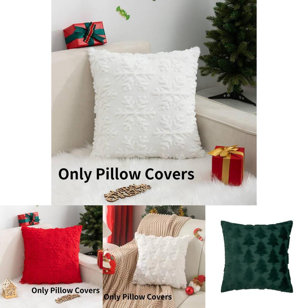 Soft Plush Christmas Cushion Cover Snowflake And Christmas Tree Pattern For Festive Vibe