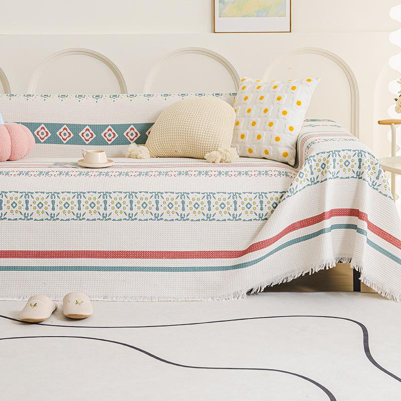 EIFLOY Bohemia Cotton Linen Sofa Towel Cover Universal with Fringes Corner Couch Slipcover Throw Blanket Furniture Protector