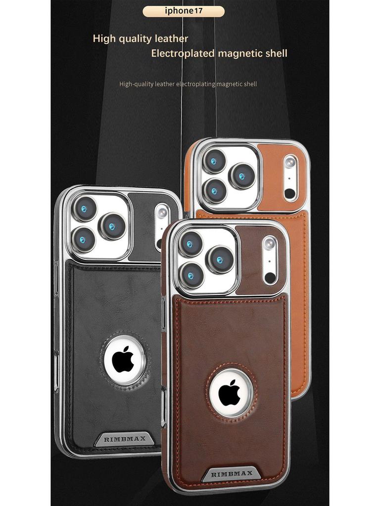 Apple 17 Pro Max Leather Magnetic Case 16 Business Logo Electroplated Anti-Fall