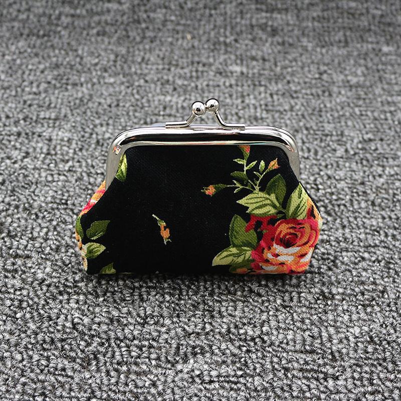 Rose Flower Canvas Coin Purse Cute Flower Print Mini Bag Coin Bag Wallet Girl Little Bag Key Credit Card Holder Pouch