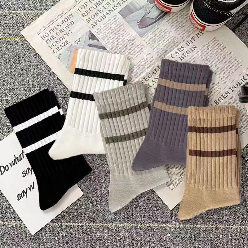 

Чоловічі універсальні шкарпетки до середини ікри - однотонні з подвійною смугою, стійкі до запаху, поглинаючі піт, повсякденний спортивний стиль для осені та зими One Size