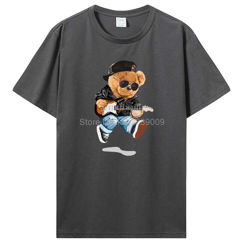 Teddy Bear Playing Badminton Tshirt Men's Clothing Tops Graphics Kawaii Shirt T Shirts For Men Cotton T-shirt Streetwear