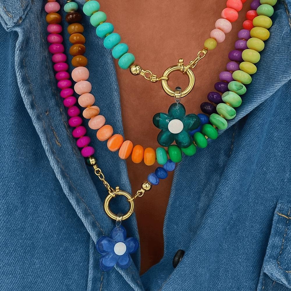 Colorful Floral Chain Choker Charms Jewelry Beads Pendant Necklace Flower Necklace  Vacation