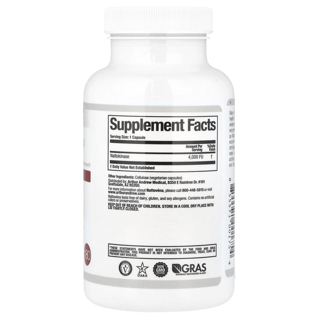 Nattovéna®, Pure Nattokinase, 4,000 Fu, 180 Capsules
