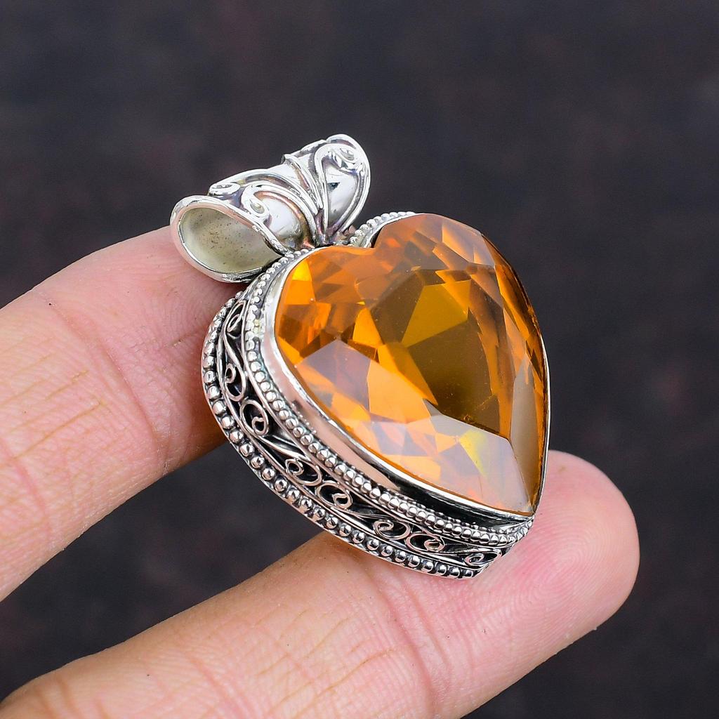 Faceted Citrine Pendant Natural Gemstone Pendant Vintage Pendant 925 Sterling Silver Pendant Decent Jewelry Handmade Pendant Gifts for Mom