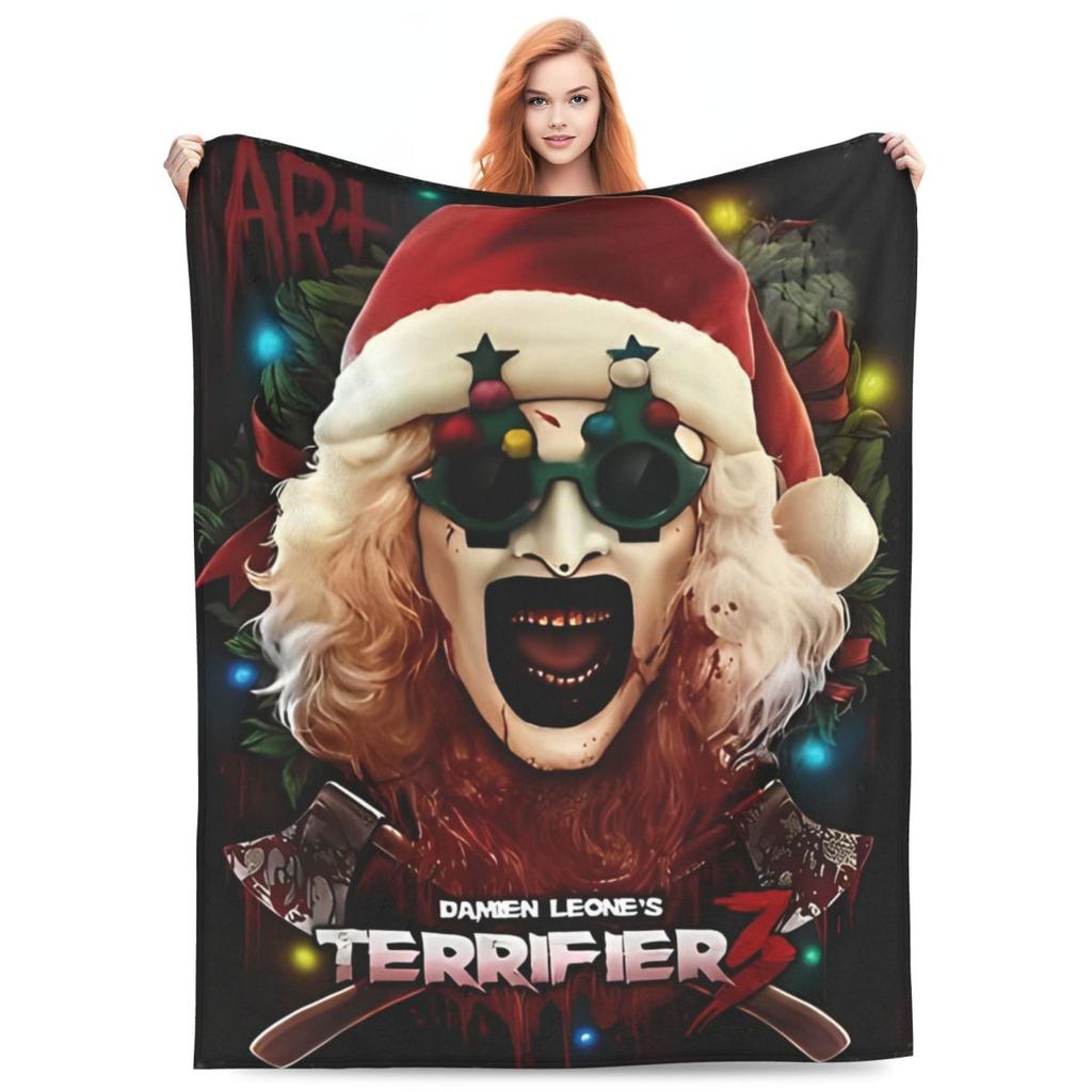 TERRIFIER 3 Comic Con Teaser Blanket Christmas Warm Pattern Plush Bedding Throws For Couch Bed Flannel Bedspread Bed Cover