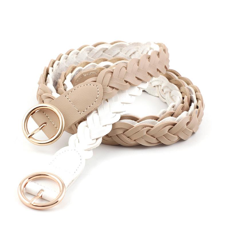 Chic Casual Twisted Style Women's Waist Belt Featuring Elegant Round Alloy Buckle In Various Colors