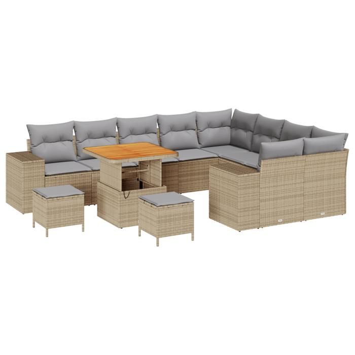 Ensemble de Canapés de Jardin vidaXL 12 Pièces avec Coussins en Rotin Synthétique Beige, Ensemble de Salle à Manger 3363992