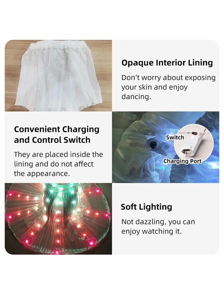 Wiederaufladbarer LED-Faltenrock für Tanzaufführungen (Weiß/Mehrfarbig)