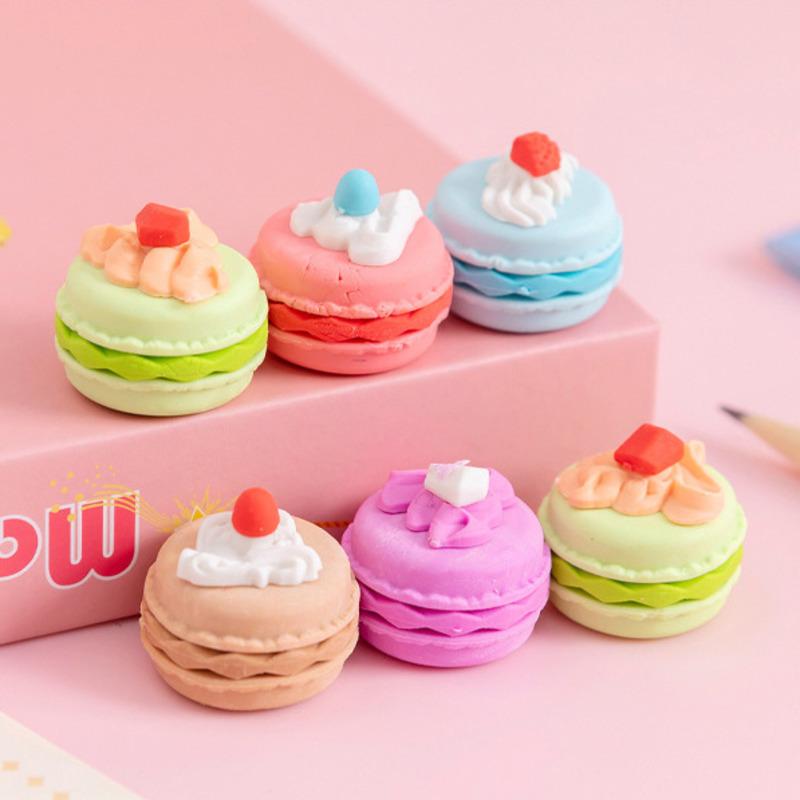 1 Set Cartoon Cute Kawaii Macaron Dessert Rubber Mini Eraser Set For Kids Stationery Office School Supplies