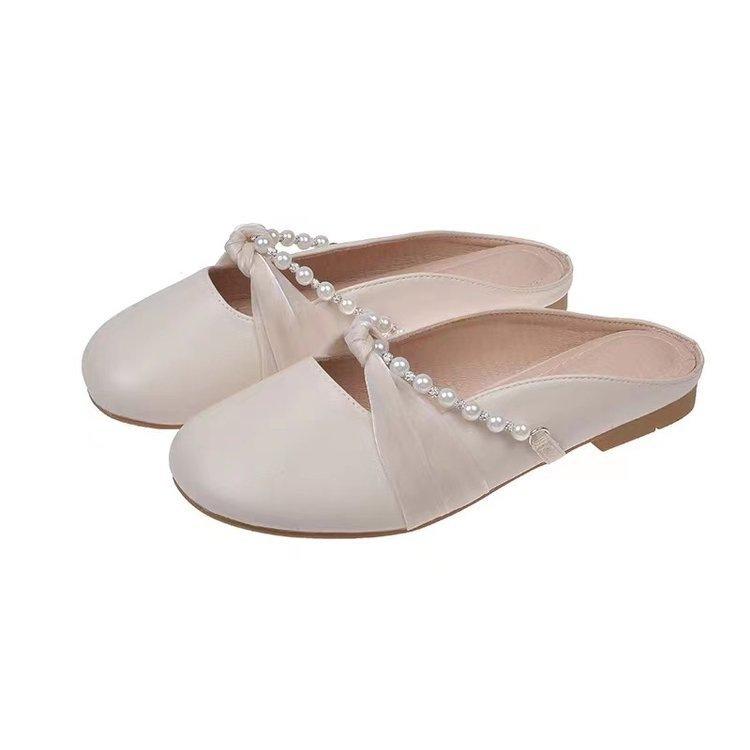 Baotou half slippers female summer 2026 new pearl fairy shoes gentle French flat muller cool slippers