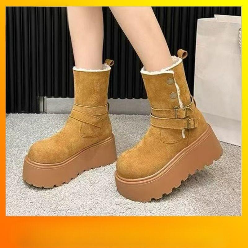 New Style of Women's Belt-buckle Snow Boots, Including Sponge Shoes, Thick-soled Shoes, Mid-calf Boots