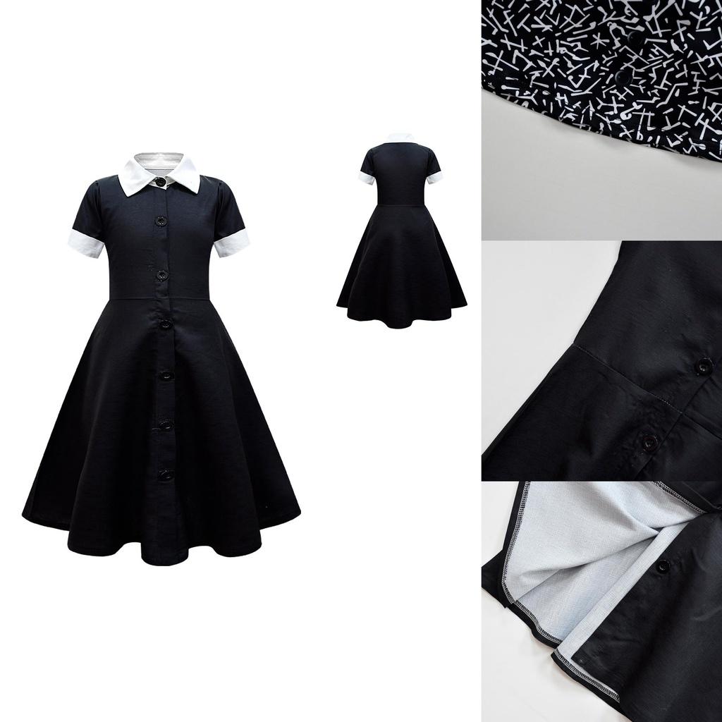 Addams Family Wednesday Cosplay Kostüm-Luxuriöses Schwarzes Kleid für Halloween Weihnachtsfeier