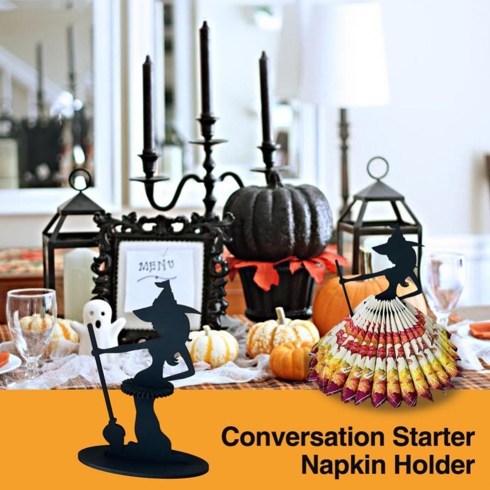 Wooden Witch Figure Decorations Black Halloween Napkin Holder Witch Statue Napkin Holder  Party